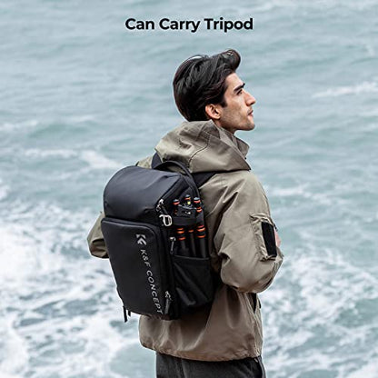 K&F CONCEPT Camera Backpack, 22L Expandable Camera Bag with Rain Cover - color: Black