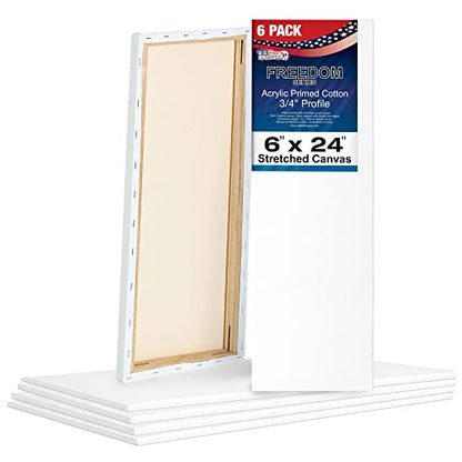 U.S. Art Supply 6"x24" Stretched Canvas for Painting, 3/4" Profile, 6-Pack - size: 6" x 24"