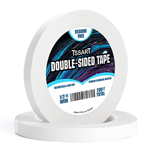 Ultra-Thin Permanent Double-Sided Tape - Double Sided Adhesive Sticky Tape for Arts, Crafts, Photography, Scrapbooking, Tear-by-Hand - Acid Free 1/2 Inch Wide 200FT Long Total - size: 1/2"-2PK