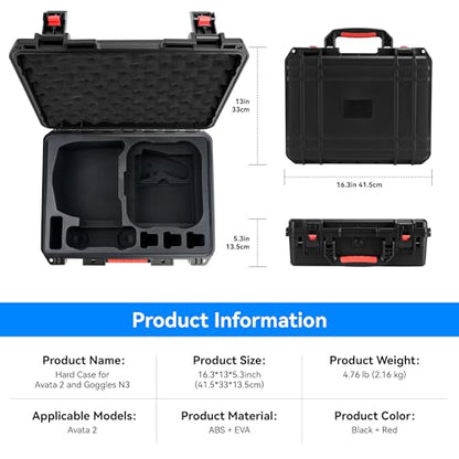 FPVtosky Hard Case for DJI Avata 2 Drone/Fly Smart Combo(for DJI Goggles N3, CASE ONLY), Waterproof Carrying Case for RC Motion 3, FPV Remote Controller 3 and Battery Accessories
