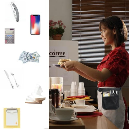 Server Apron, 9.84x7.32Inch Restaurant Waitress Accessories Bag - color: Black-upgraded