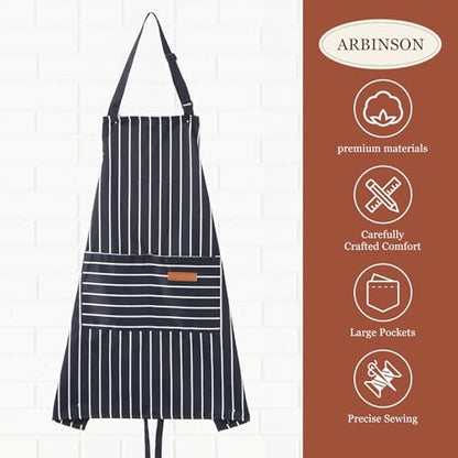 2 Pack Cooking Aprons Adjustable Bib Apron for Women with 2 Pockets, Kitchen Restaurant Men Chefs Aprons - color: Black/Wine Stripes