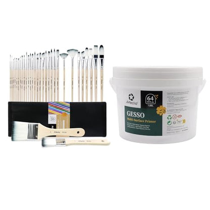 Artecho Gesso 64oz / 1.89L & 32 PCS Paint Brushes for Acrylic Painting