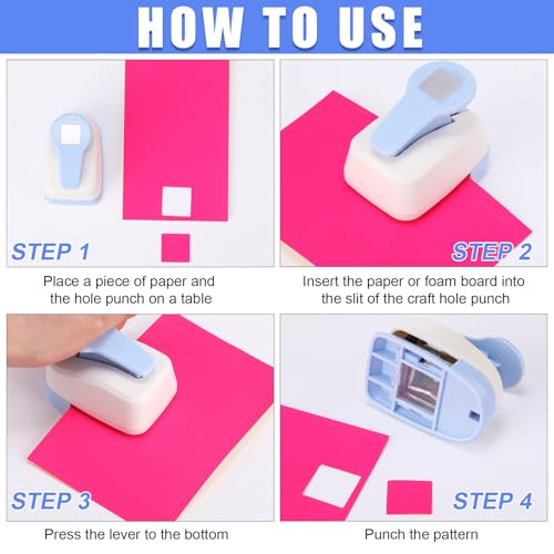 CHENGU 3 Pack Square Punch for Paper Craft, 1.5", 1", 0.6", Light Blue - color: Light Blue