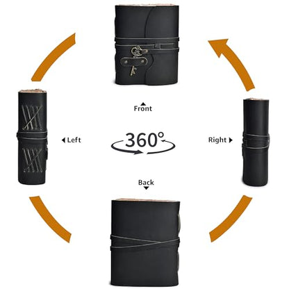 LEATHER VILLAGE Large Leather Journal Key Lock, Black 6x4. - color: Starless Black, size: 6"X4"