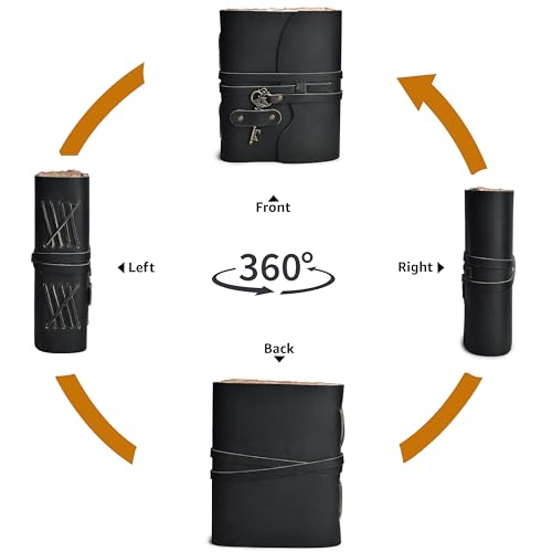 LEATHER VILLAGE Leatherbound Notebook Journal Key Lock, Black 8x6. - color: Starless Black, size: 8"X6"