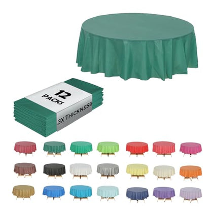 Evershine (12-Pack Heavy Duty Plastic Table Covers Tablecloth (Reusable) (Round 84", Hunter Green) - color: Hunter Green, size: 12 PACK Round 84"