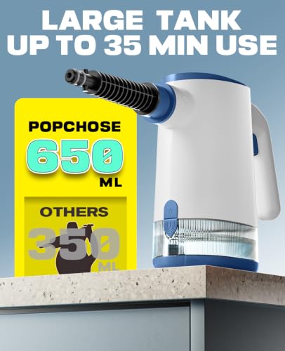 POPCHOSE Handheld Steam Cleaner, 3s Instant Heat with 650ML Large Tank - color: White-Blue