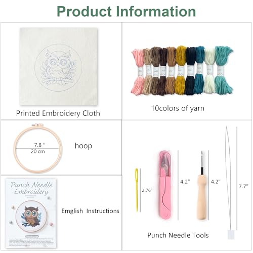 Myfelicity Adorable Owl Punch Needle Kit – Beginner-Friendly DIY Craft Set with Wool, Needle, Pattern, and Tools – Fun Felted Animal Project for Creative Hobbyists - color: owl
