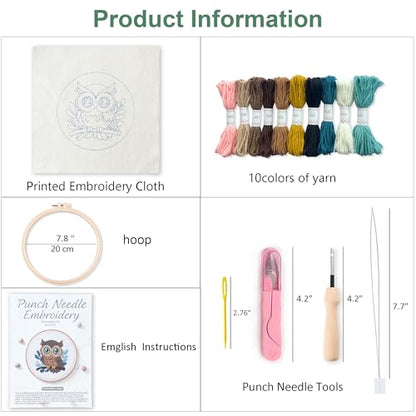 Myfelicity Adorable Owl Punch Needle Kit – Beginner-Friendly DIY Craft Set with Wool, Needle, Pattern, and Tools – Fun Felted Animal Project for Creative Hobbyists - color: owl