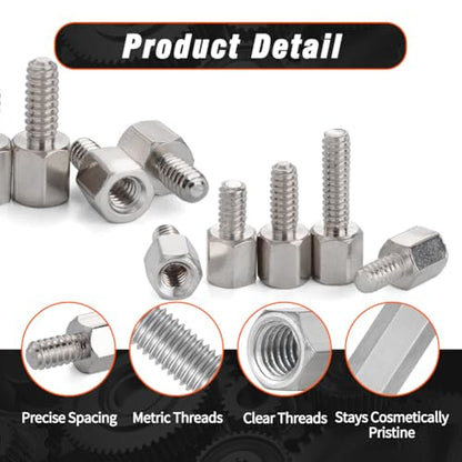 Hex Male-Female Standoffs, M2x5+4mm Standoff 50-Pcs 303 Stainless Steel - size: M2x5+4mm