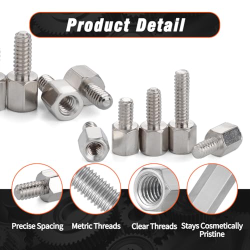 Hex Male-Female Standoffs, M2.5x18+6mm Standoff 50-Pcs 303 Stainless Steel - size: M2.5x18+6mm