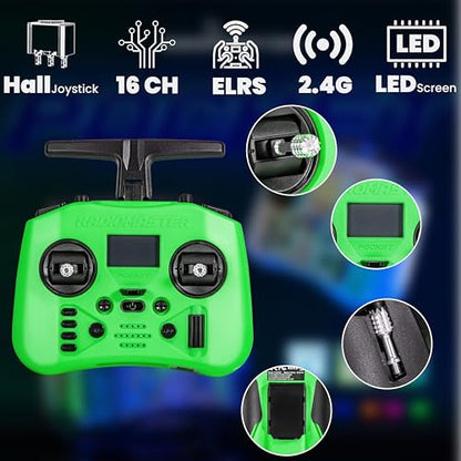 Radiomaster Pocket ELRS Remote Controller Portable Hall Gimbal EdgeTX 2.10.5 Transmitter with LED Light for FPV Drone/RC Helicopter&Car Boats&Multirotor (Battery Not Included) - color: Green