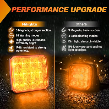 Nilight Magnetic Strobe Lights 2PCS Amber 12 LED Rechargeable Warning - color: 12LED 18Modes Amber