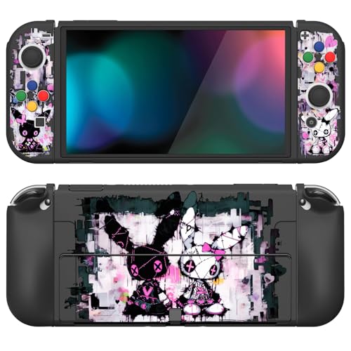 PlayVital ZealProtect Soft Protective Case for Nintendo Switch OLED, Flexible Protector Joycon Grip Cover for Nintendo Switch OLED with Thumb Grips & ABXY Direction Button Cap - Lovely Punky Bunny - color: Lovely Punky Bunny