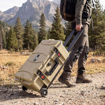 Weatherproof Hard Case, Stackable Trolley Case with Wheels, Hook and Loop Divider & Strap, IP67 Waterproof Box for Camera, Drones and Gear, 21.7" x 13.8" x 8.7", Lignt Coffee - color: Lignt Coffee