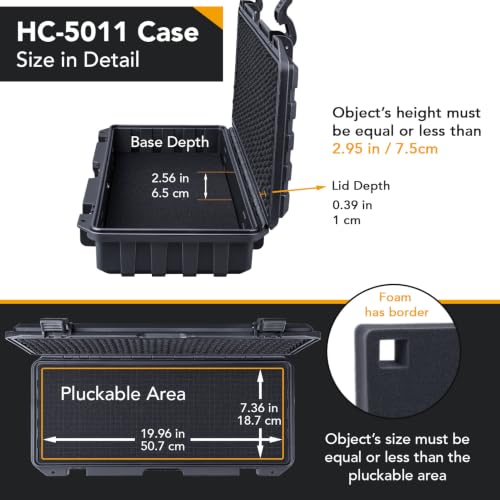 Lykus HC-5011 Waterproof Hard Case with Foam, Inner Size 19.96*7.36*2.95in - size: HC-5011