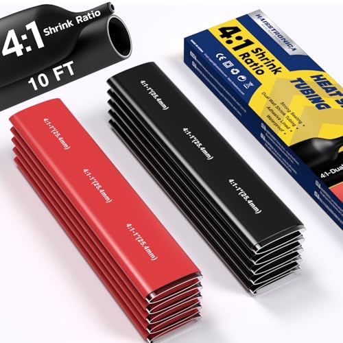 haisstronica 10Ft 4:1 Heat Shrink Tubing Kit 1" Black/Red - color: Black & Red, size: 1"