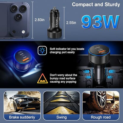 5-Pack USB C Car Charger,93W 3-Port PD3.0 Cigarette Lighter USB Charger - color: 5-Pack Black