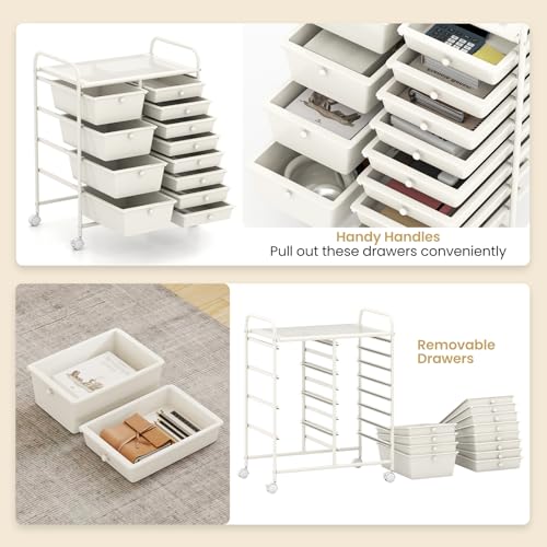 RELAX4LIFE 12-Drawer Rolling Storage Cart - Mobile Utility Drawer Carts - color: White, style: 12 Drawers