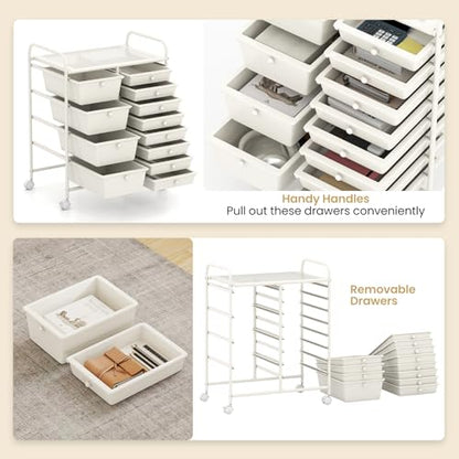 RELAX4LIFE 12-Drawer Rolling Storage Cart - Mobile Utility Drawer Carts - color: White, style: 12 Drawers
