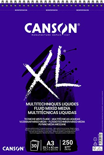 CANSON XL® Fluid Mixed Media Pad for Liquid Mixing Machines DIN A3 30 Sheets 250 g/m2 - size: DIN A3