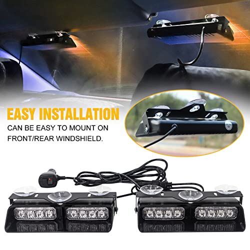 XRIDONSEN 2 in 1 Dash Strobe Lights Front/Rear 16 LED Windshield Lights - color: Amber/Blue