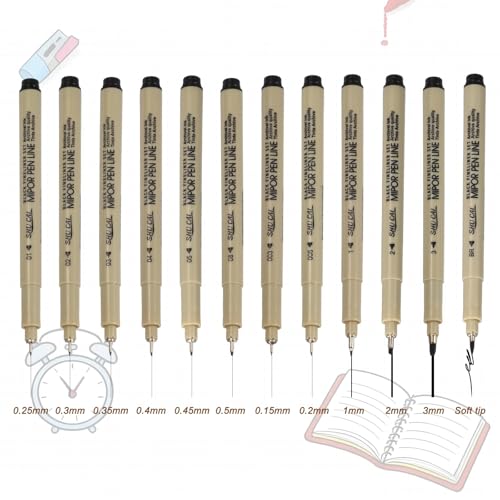 PATIKIL Fineliner Pens, 6 Pcs 003 0.15mm Fineliner Marker Black Waterproof Ink Archival Drawing Pens Art Supplies Set for Sketching Journaling Scrapbooking Artist Illustration - size: 003 0.15mm