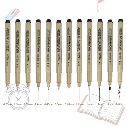 PATIKIL Fineliner Pens, 6 Pcs 003 0.15mm Fineliner Marker Black Waterproof Ink Archival Drawing Pens Art Supplies Set for Sketching Journaling Scrapbooking Artist Illustration - size: 003 0.15mm