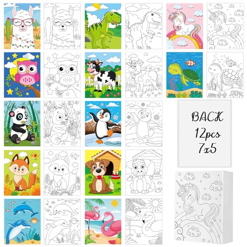 Ctosree 12 Pcs Pre Drawn Canvas for Painting for Kids, 5x7'', Animals - style: Animal