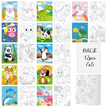 Ctosree 12 Pcs Pre Drawn Canvas for Painting for Kids, 5x7'', Animals - style: Animal