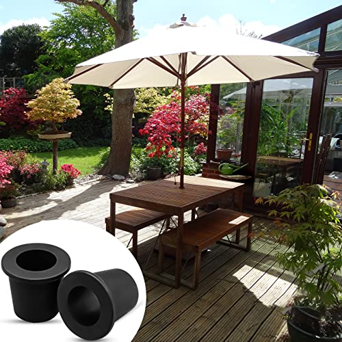 2Pcs Patio Table Umbrella Hole Ring Plug, Silicone Pool Sleeve Stabilizer Cone Wedge, Table Insert for 2-2.5 Inch Hole or 1.5 Inch Adapter (Black)