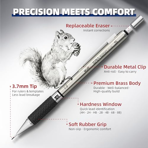 WUO 0.5 mm Mechanical Pencil Set with Eraser Pen Storage Case, 6 PCS - color: Black 4 - 0.5mm (6 Pack)