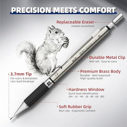 WUO 0.5 mm Mechanical Pencil Set with Eraser Pen Storage Case, 6 PCS - color: Black 4 - 0.5mm (6 Pack)