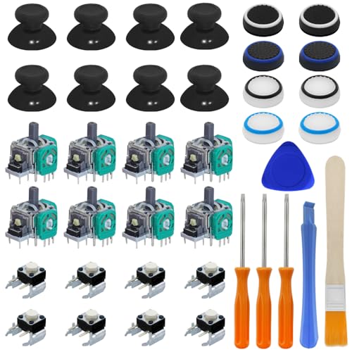 38 PCS Joysticks Replacement Parts Kit, lyfLux Bumper Buttons, Replacement Thumbsticks, Hat Silicone, Brush, Hat Covers 8 Each with Screwdriver Repair Parts Compatible with Xbox One Controllers