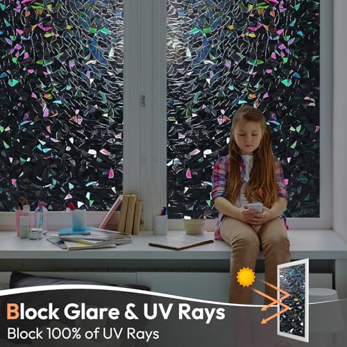 Haton Rainbow Blackout Window Film, Total Light Blocking 17.5" x 78.7" - color: Black, size: 17.5" x 78.7"
