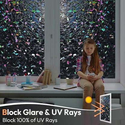 Haton Rainbow Blackout Window Film, Total Light Blocking 17.5" x 78.7" - color: Black, size: 17.5" x 78.7"