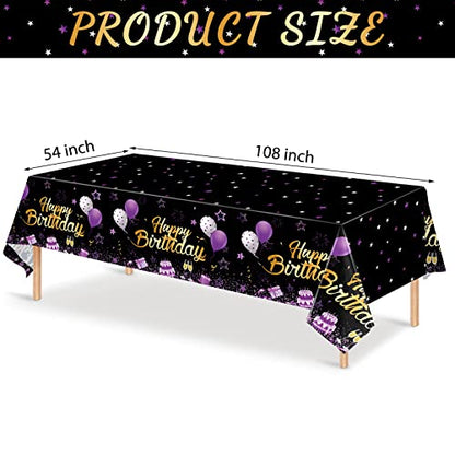 Breling 3 Pack Happy Birthday Tablecloths Decoration, Black Purple - color: Black Purple