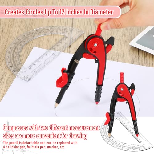Eboot Student Geometry Math Set, Drawing Compass and 6 in, Red - color: Red