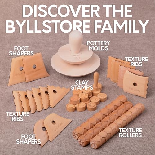 Byllstore Pottery Ribs & Trimming Tools | 2 Foot Shaper Tools | 4 Clay Texture Ribs | Solid Beech Wood | Several Pack Options (2-Pack) - color: 2 Pack | Pottery Ribs