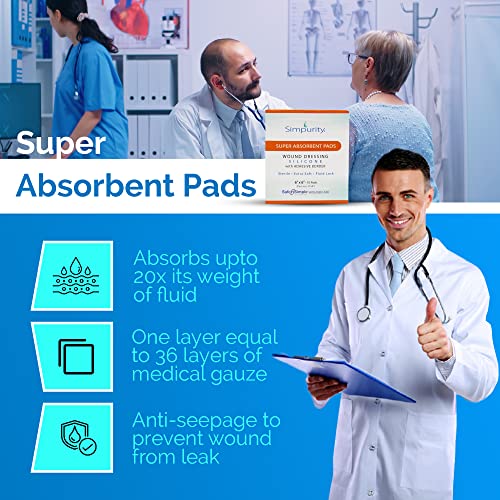 Simpurity Super Absorbent Polymer Wound Dressing - 8"x10" Individual Thick Pads - Dressing Supplies for Wounds - Bordered Polymer Dressing for Wound Care