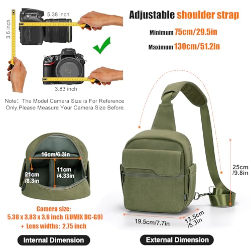 Cwatcun Sling Camera Bag Canvas, Compact Crossbody Case with Rain Cover - color: Green, size: Small