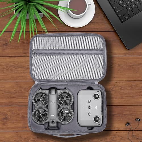 Carrying Case for DJI Neo 2, PU Hard Shell with Shoulder Strap,Compatible with DJI Neo 2 and Drone Accessories, Soft Lining, with Mesh Pocket,Gray