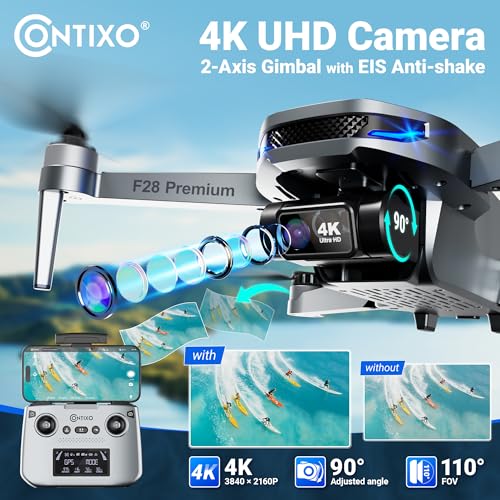 Contixo F28A Premium Drone With 4K Camera, Two-axis Gimbal, 23 Mins Flight Time, 110° Wide-angle, Follow Me, Auto Return, 1000m Control Range, GPS Professional Drones For Adults, Beginner, Teenager - style: F28A Pre