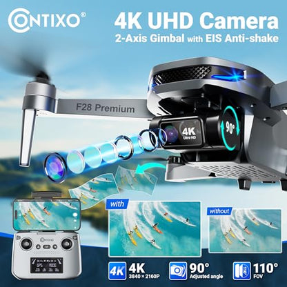 Contixo F28A Premium Drone With 4K Camera, Two-axis Gimbal, 23 Mins Flight Time, 110° Wide-angle, Follow Me, Auto Return, 1000m Control Range, GPS Professional Drones For Adults, Beginner, Teenager - style: F28A Pre