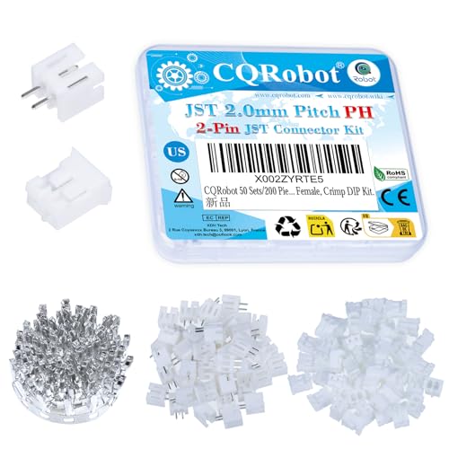 CQRobot JST PH 2.0 mm Pitch 2-Pin Electronic Computer Connector IC Male Plugs, Female Sockets Housing and T-Shaped Crimp Terminal Kit. 50 Sets/200 Pieces Wire-to-Board Adapter Cable Assembly. - size: 2P, style: White