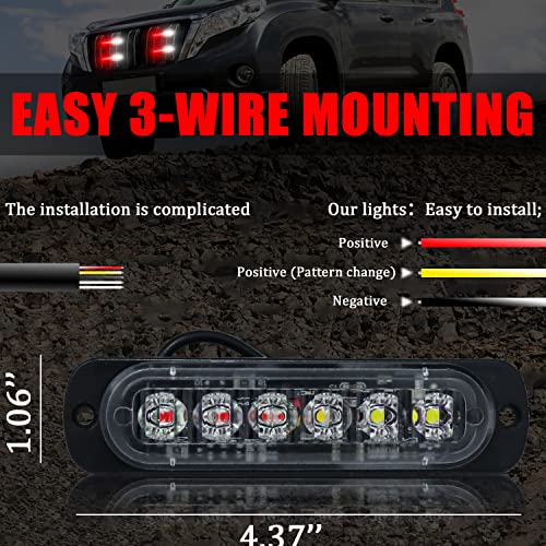 6LED Car Truck Emergency Beacon Warning Hazard Flash Strobe Light Red/White 4-pack - color: Red White