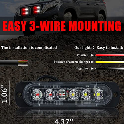 6LED Car Truck Emergency Beacon Warning Hazard Flash Strobe Light Red/White 4-pack - color: Red White