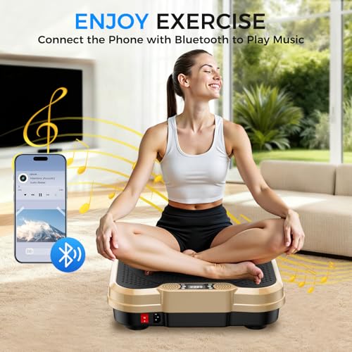 Vibration Plate Exercise Machine,Vibration Plate for Lymphatic Drainage Power Vibration Plate Machine Support 450 Lbs 250 Adjustable Speeds,Vibrating Plate Shake Plate Weight Loss - color: Gold