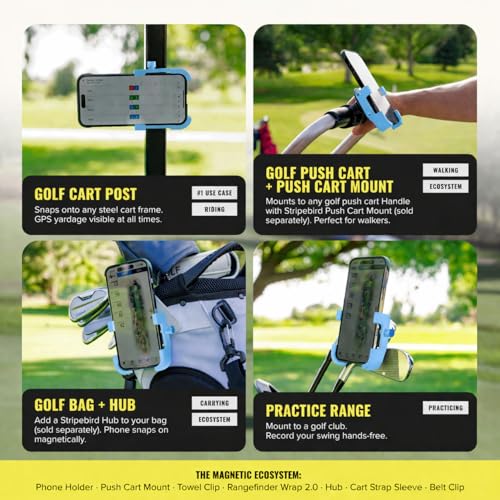 Stripebird PRO Magnetic Golf Cart Phone Holder & Caddy, N52 Magnets - color: Sky Blue
